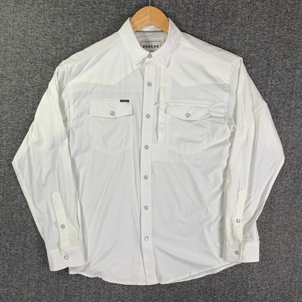 Poncho Shirt Men Small White Outdoor Western Pearl Snap Magnetic Vented